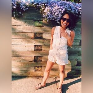 smocked ruffle romper - ivory